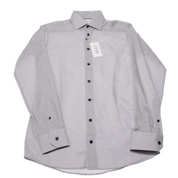 Eton NWT Dress Shirt Size 38 15 Slim Fit in Blue / White 100% Cotton